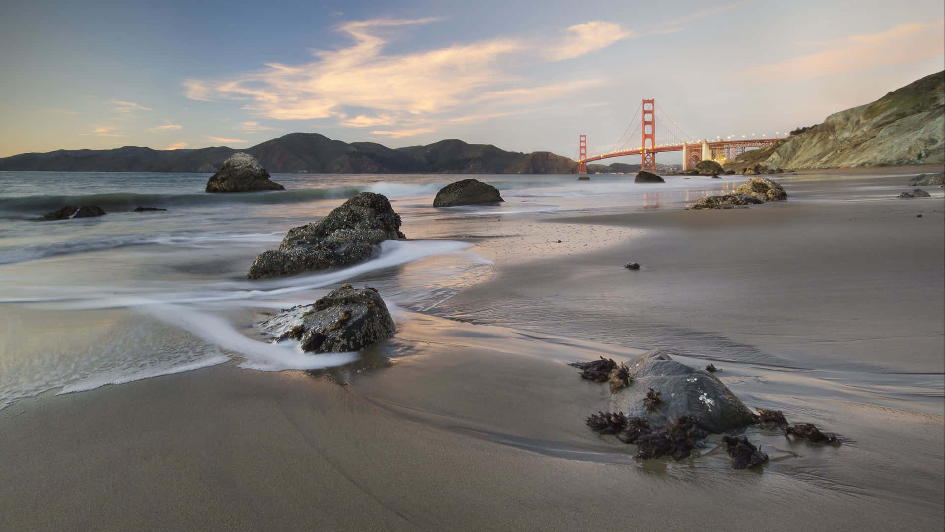 Golden Gate Bridge Sunset Beach View4 K Wallpaper