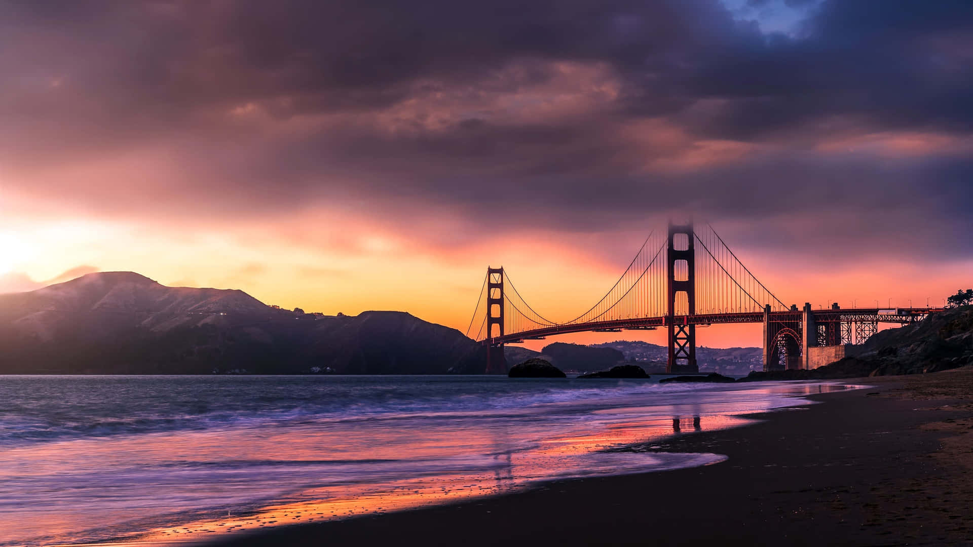 Golden Gate Bridge Sunset Reflection4 K Wallpaper
