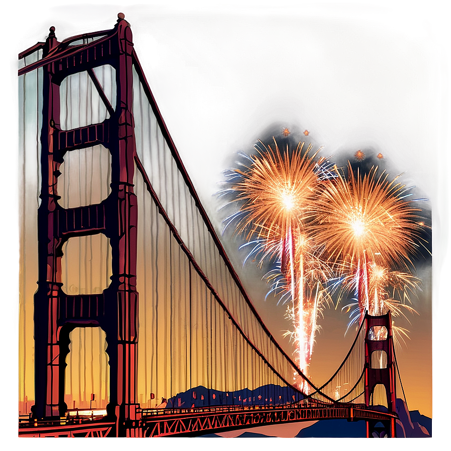 Golden Gate Bridge With Firework Celebration Png 33 PNG