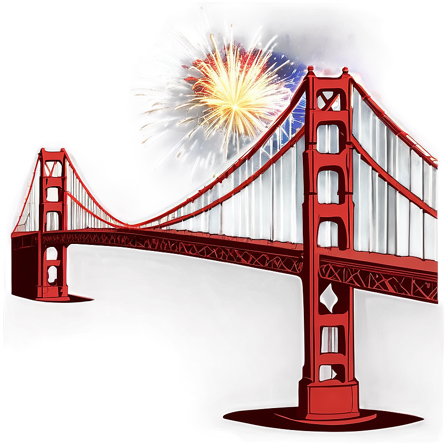 Golden Gate Bridge With Firework Celebration Png Ofg81 PNG