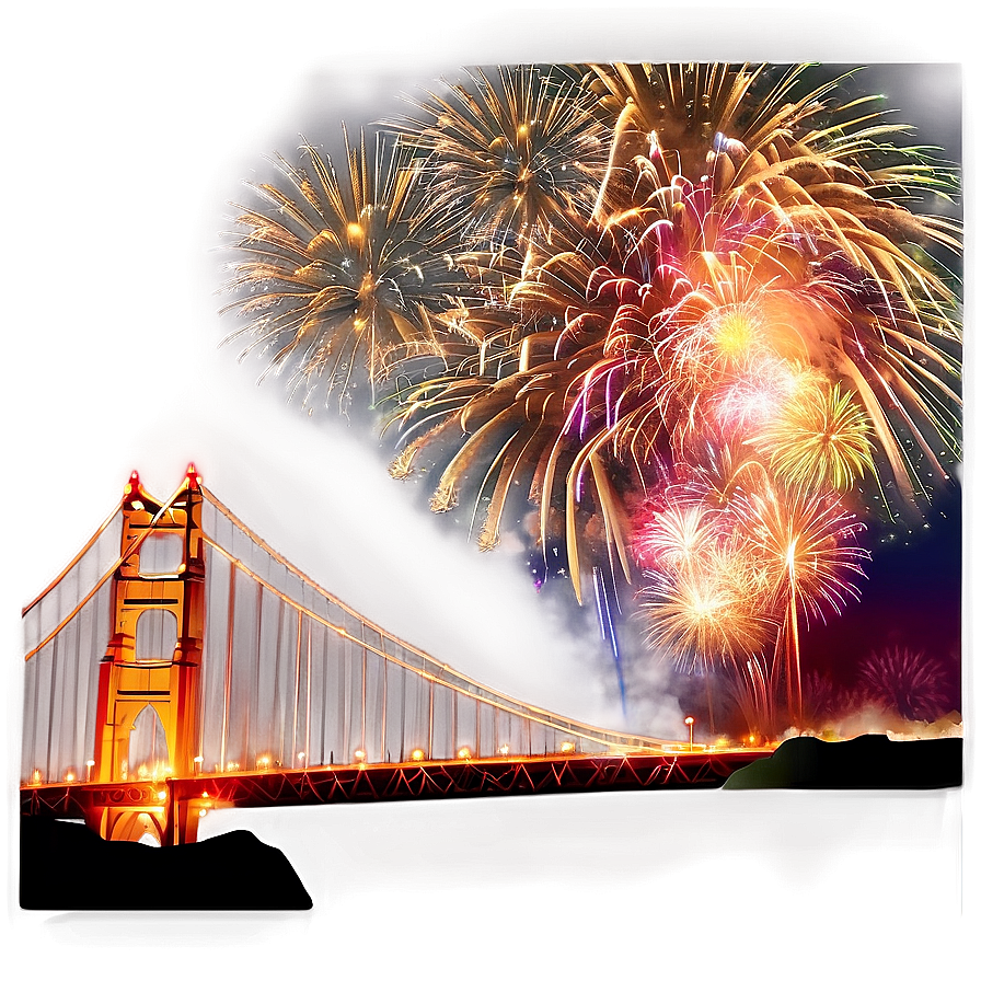 Golden Gate Bridge With Firework Celebration Png Uqd PNG