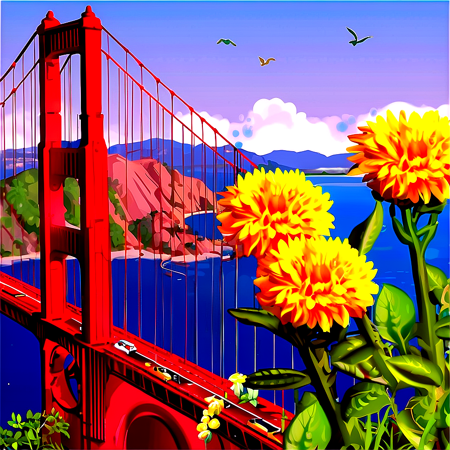 Golden Gate Bridge With Flowers In Foreground Png 06122024 PNG