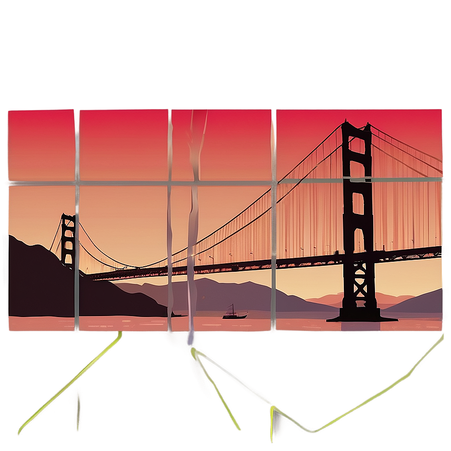 Golden Gate Bridge With Red Sunset Sky Png Rbk6 PNG