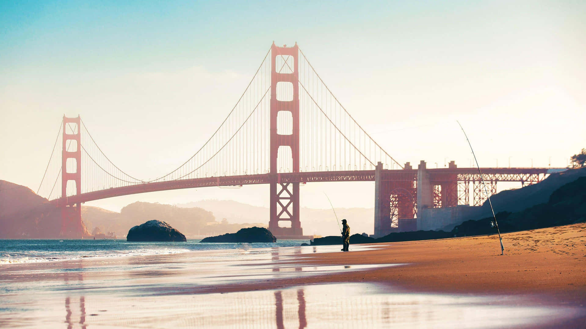 Golden Gate Fishingat Sunset4 K Wallpaper