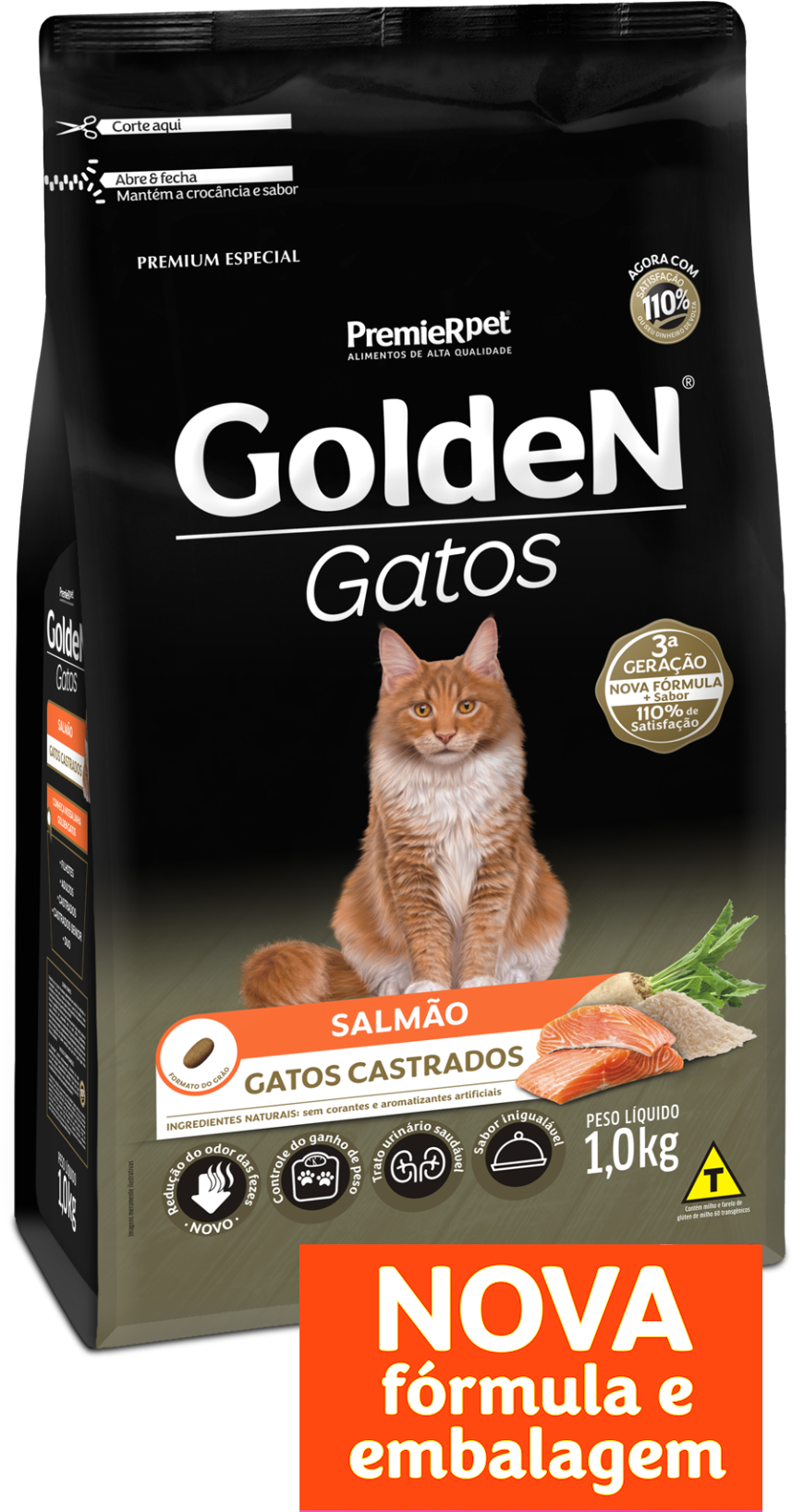 Golden Gatos Cat Food Package Salmon Flavor PNG