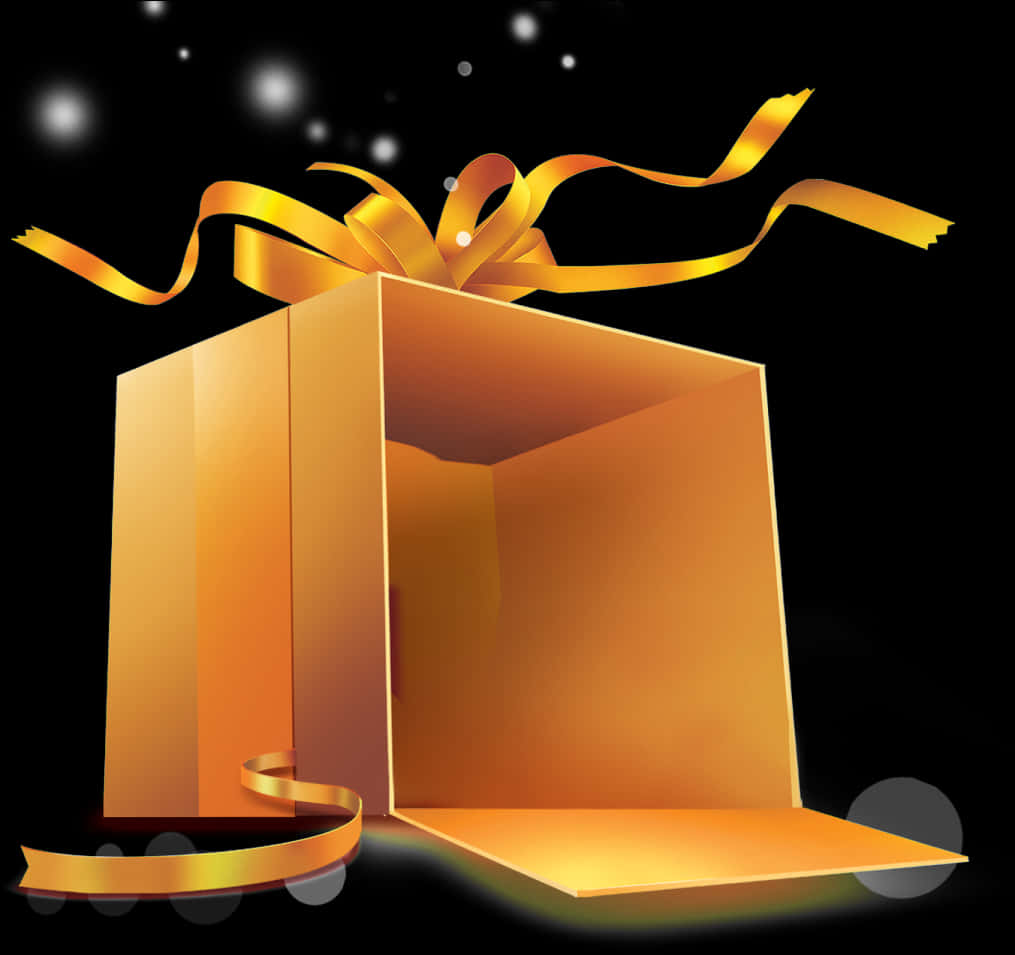 Golden Gift Box Open Ribbon PNG