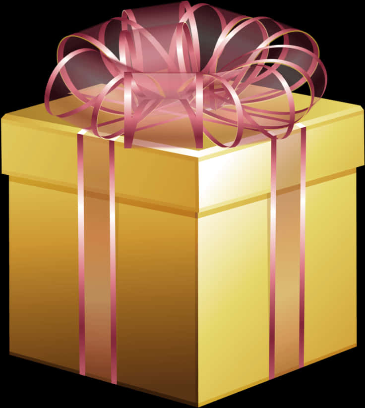 Golden Gift Box Pink Ribbon PNG