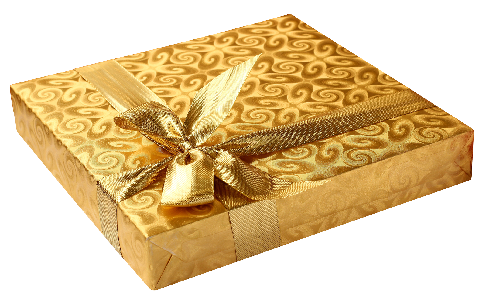 Golden Gift Boxwith Satin Ribbon PNG