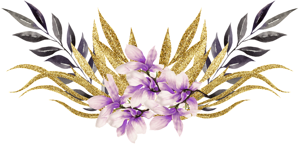 Golden Glitter Magnolia Floral Design PNG