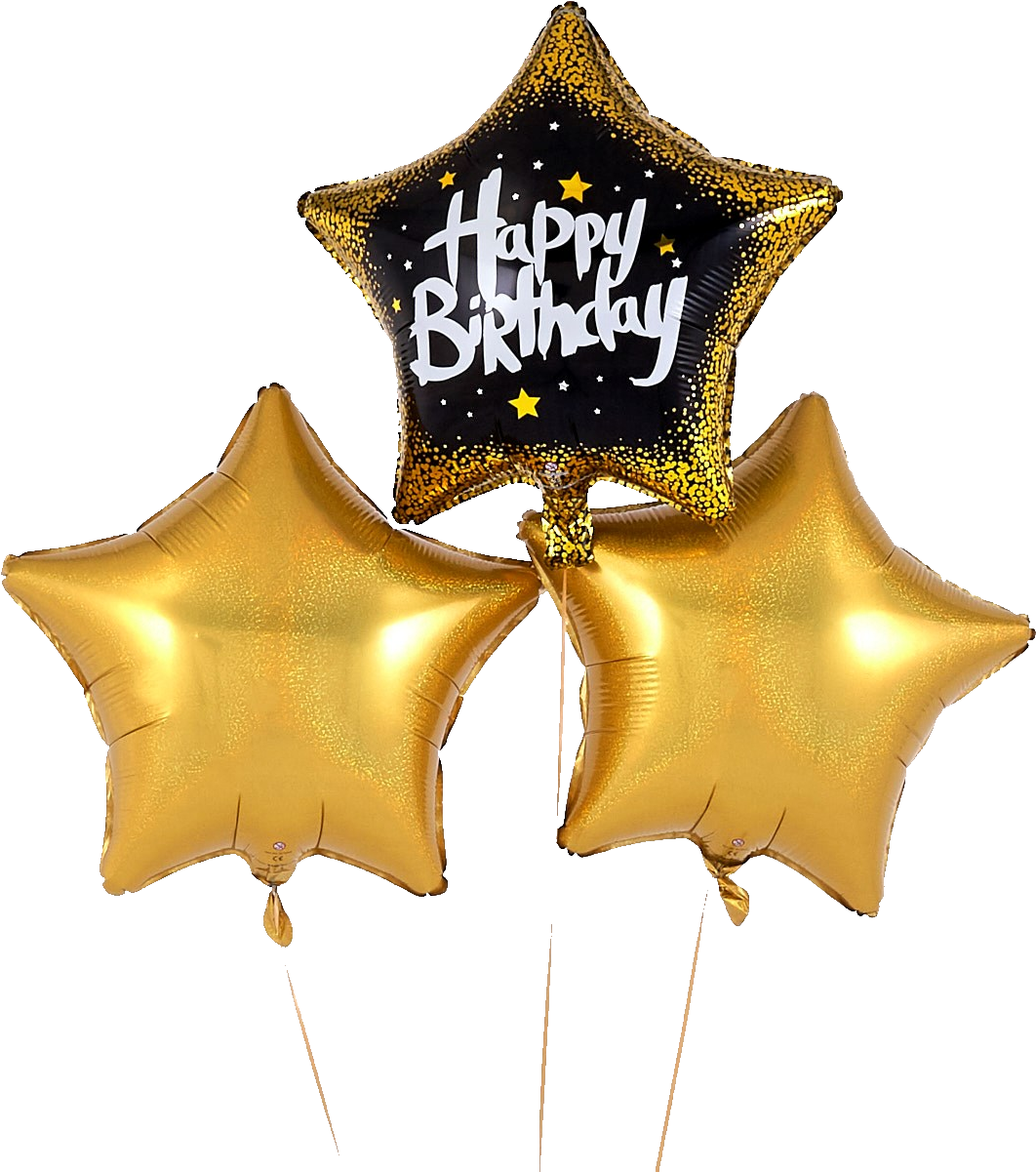 Golden Happy Birthday Star Balloons PNG
