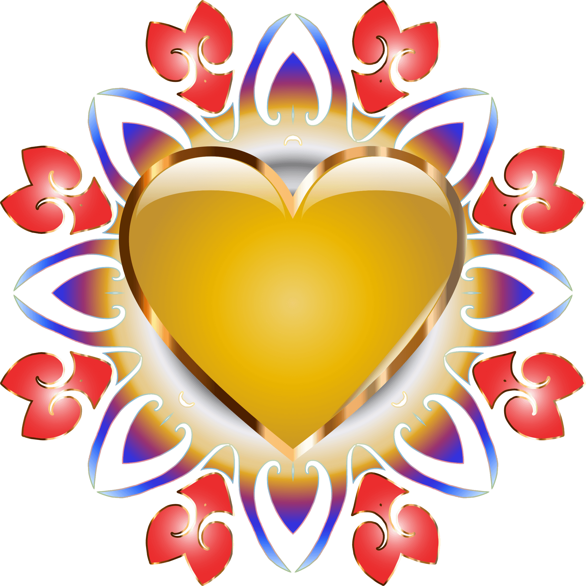 Golden Heart Abstract Design PNG