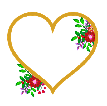 Golden Heart Floral Design PNG