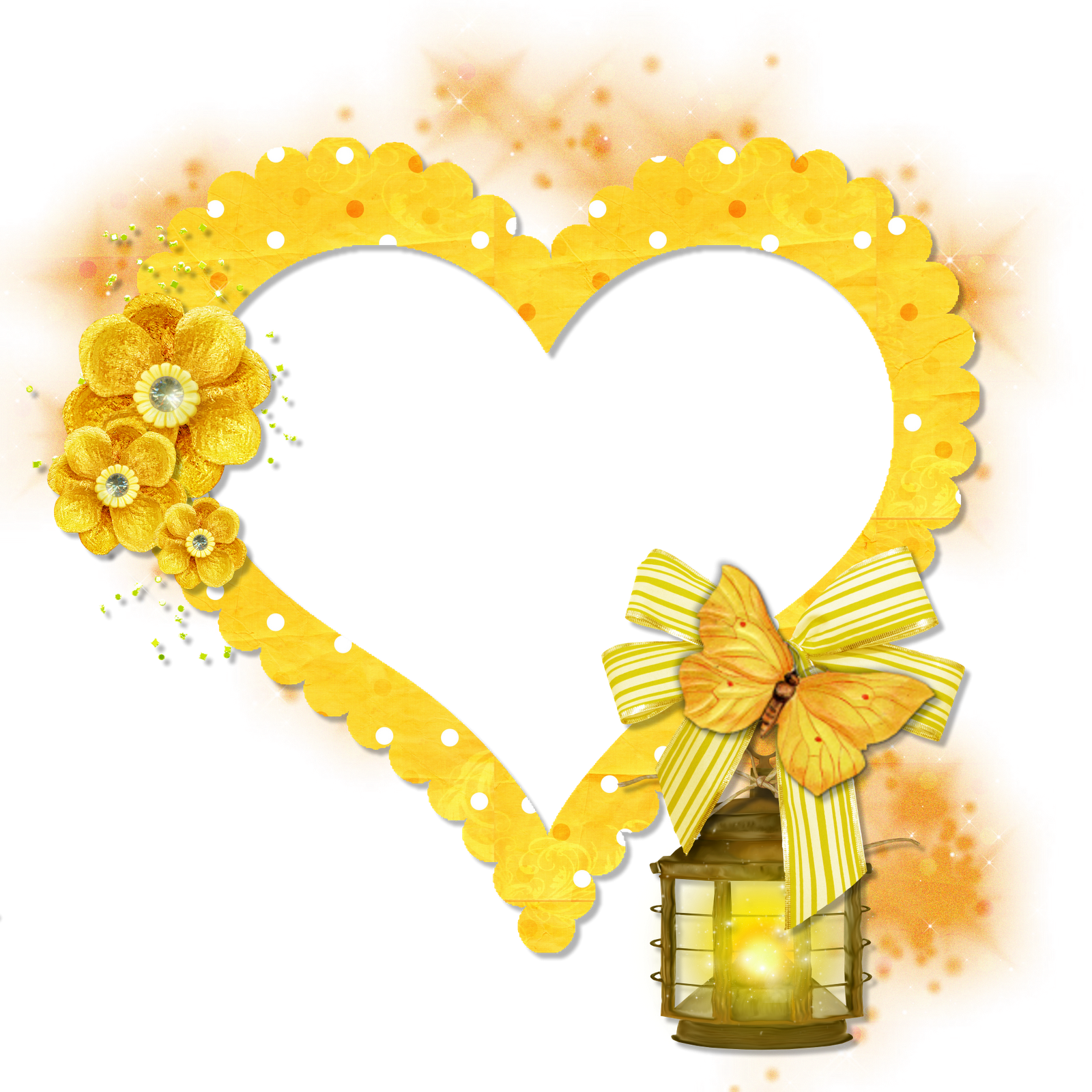 Golden Heart Framewith Flowersand Lantern PNG