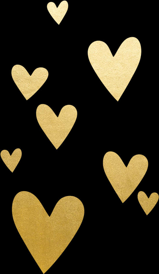 Golden Hearts Black Background PNG