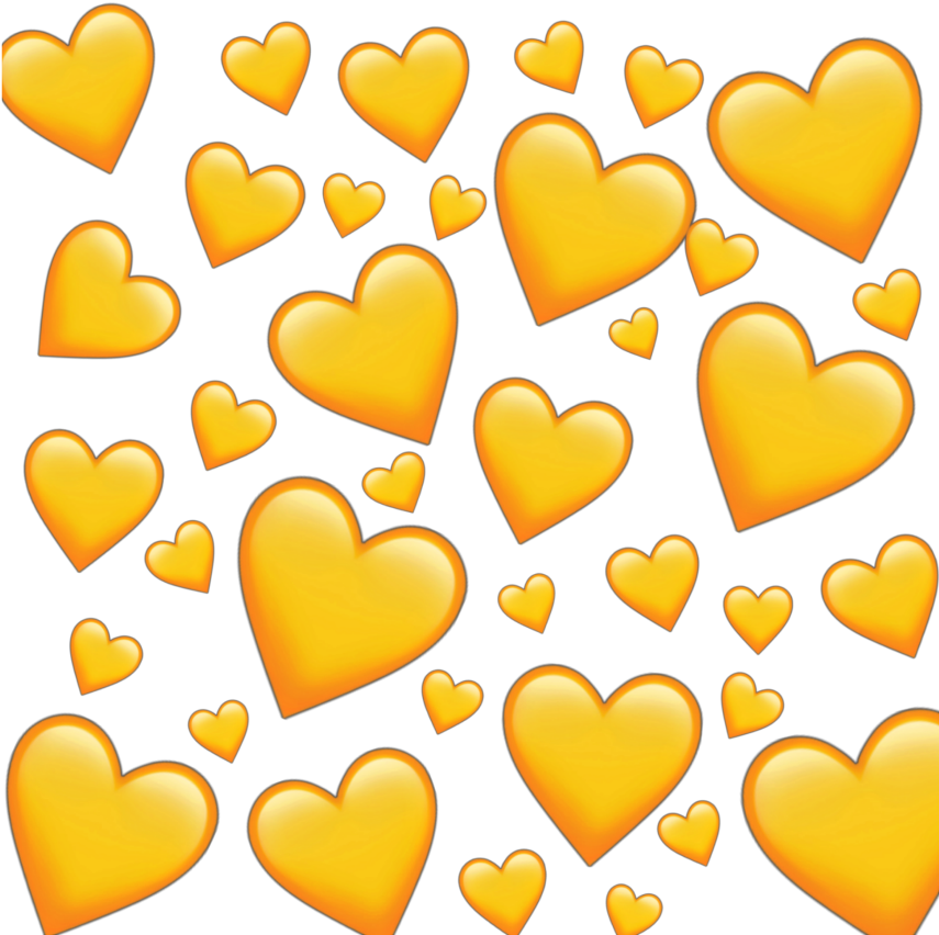 Golden Hearts Pattern PNG — Golden hearts of various sizes float against a solid black background in a scattered pattern.