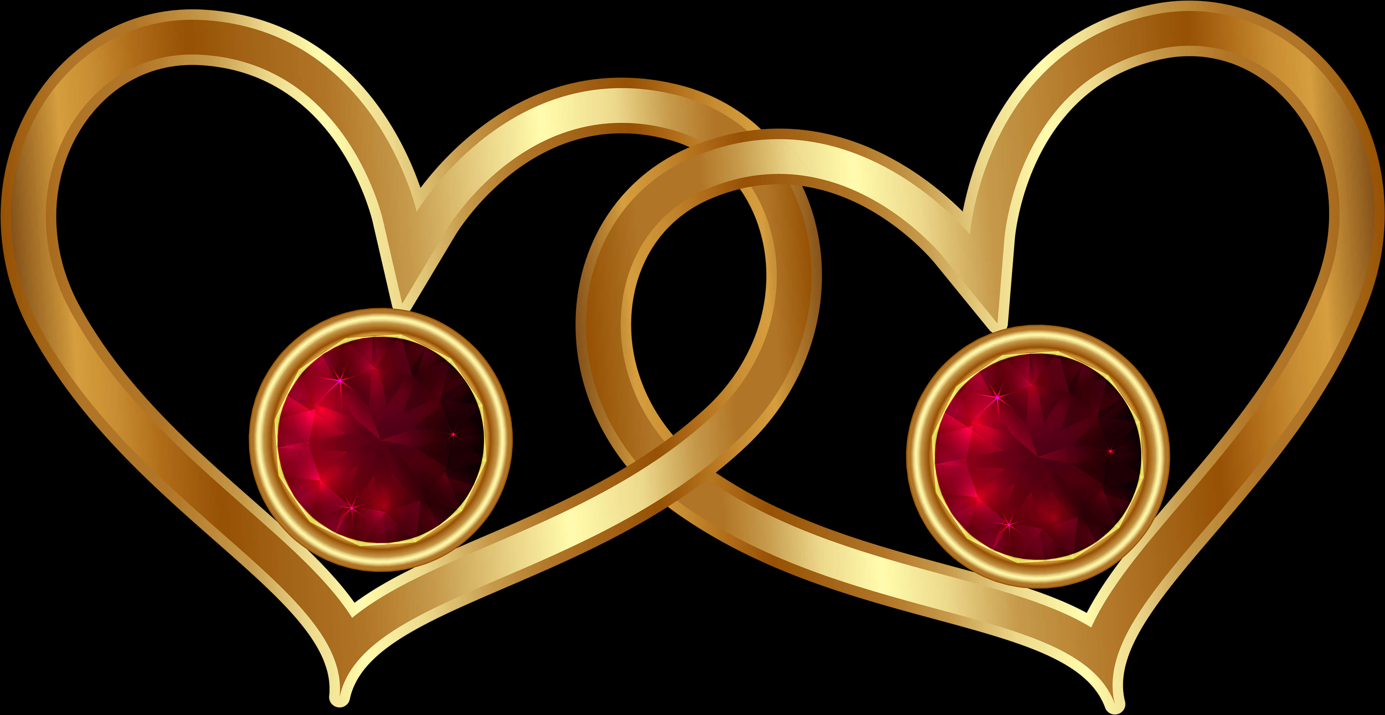 Golden Heartswith Red Gems PNG