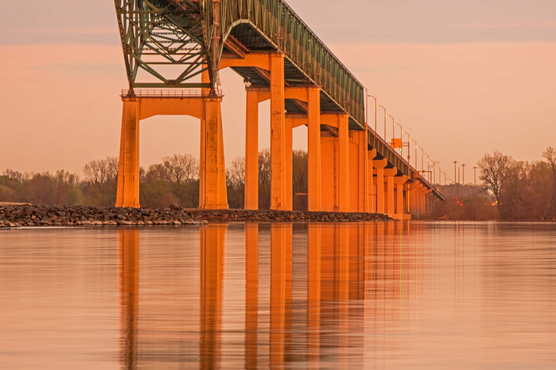 Golden Hour Bridge Reflection Trois Rivieres Wallpaper