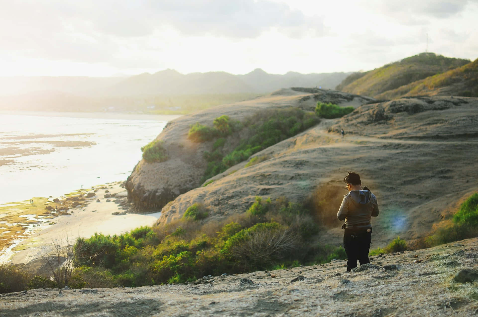 Golden Hour Coastal Hike Wallpaper