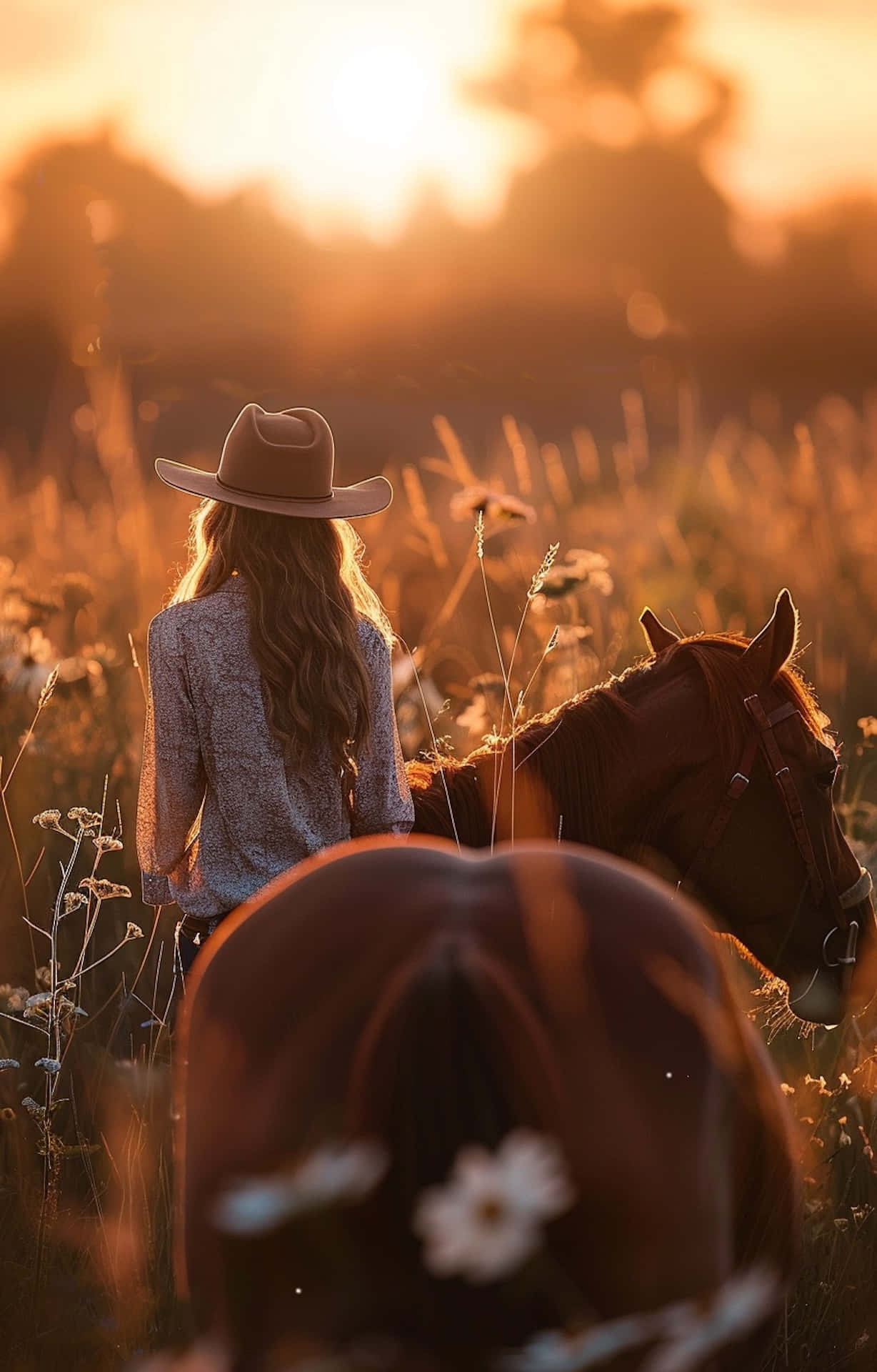 Golden Hour Cowgirl And Horse.jpg Wallpaper