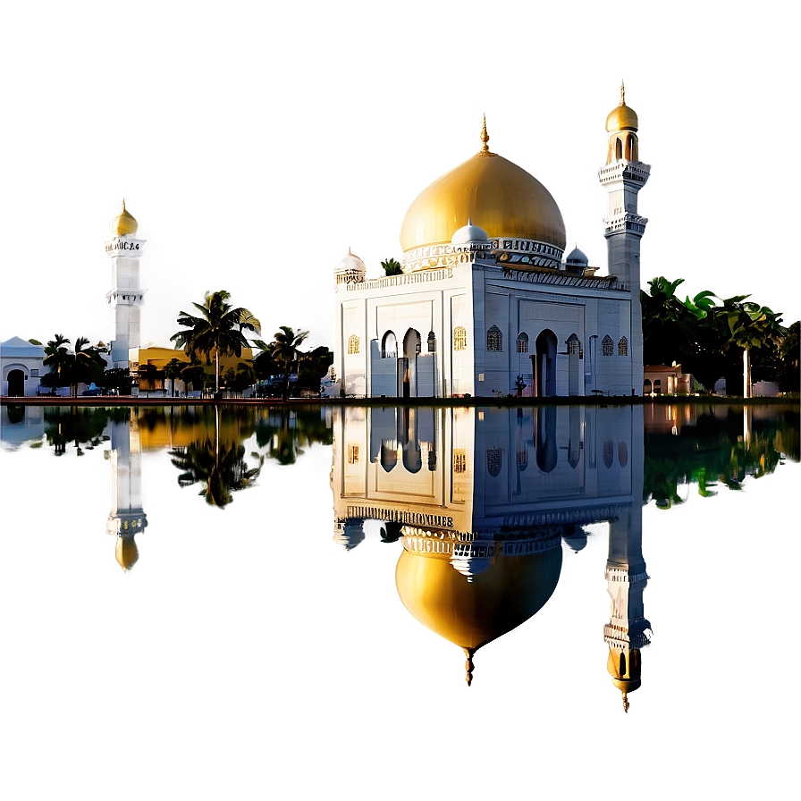 Golden Hour Mosque Reflection Png Euu PNG