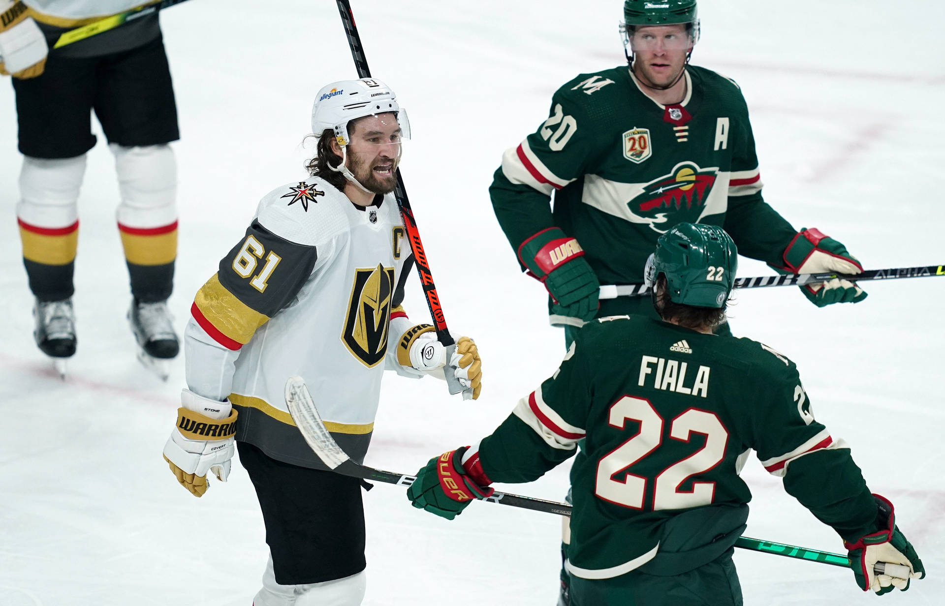 Golden Knights Player Mark Stone And Wild Player Kevin Fiala Wallpaper