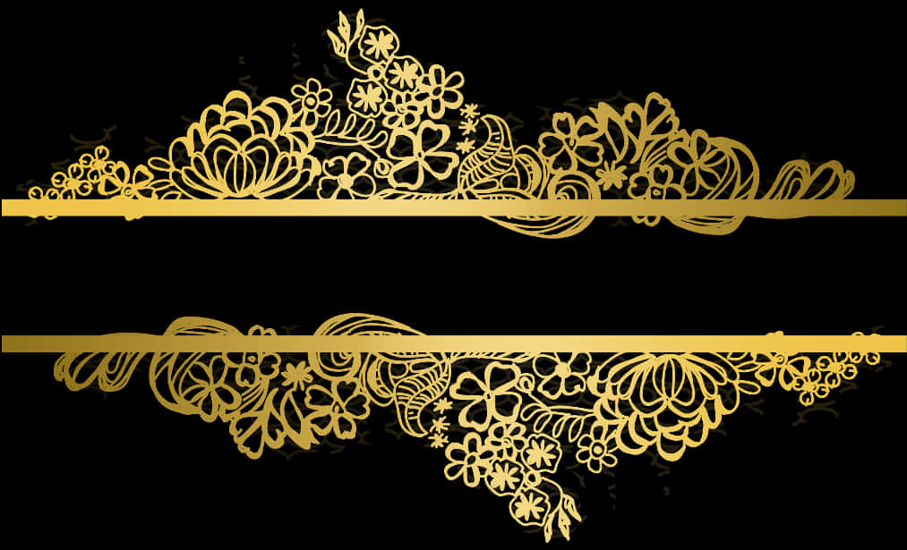 Golden Lace Designon Black Background PNG
