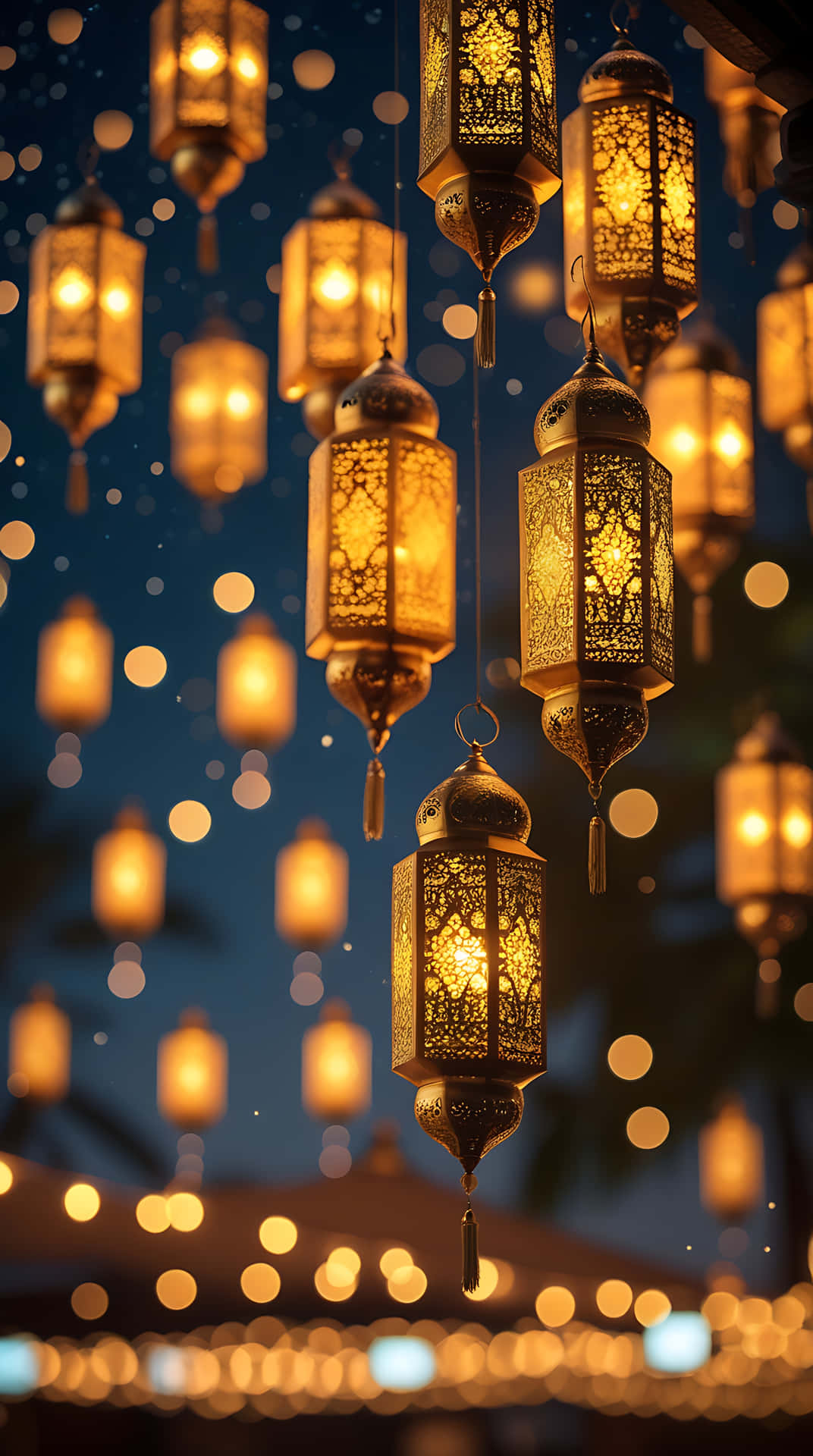 Golden Lantern Glow With Ramadan Kareem Greetings. Smartphone Wallpaper Wallpaper