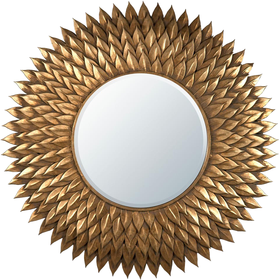 Golden Leaf Design Wall Mirror PNG