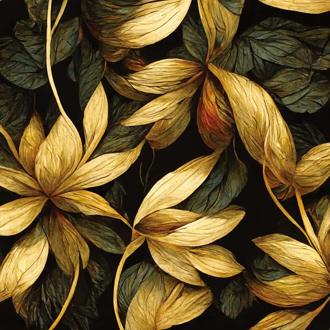 Golden Leaf Designon Black Background Wallpaper