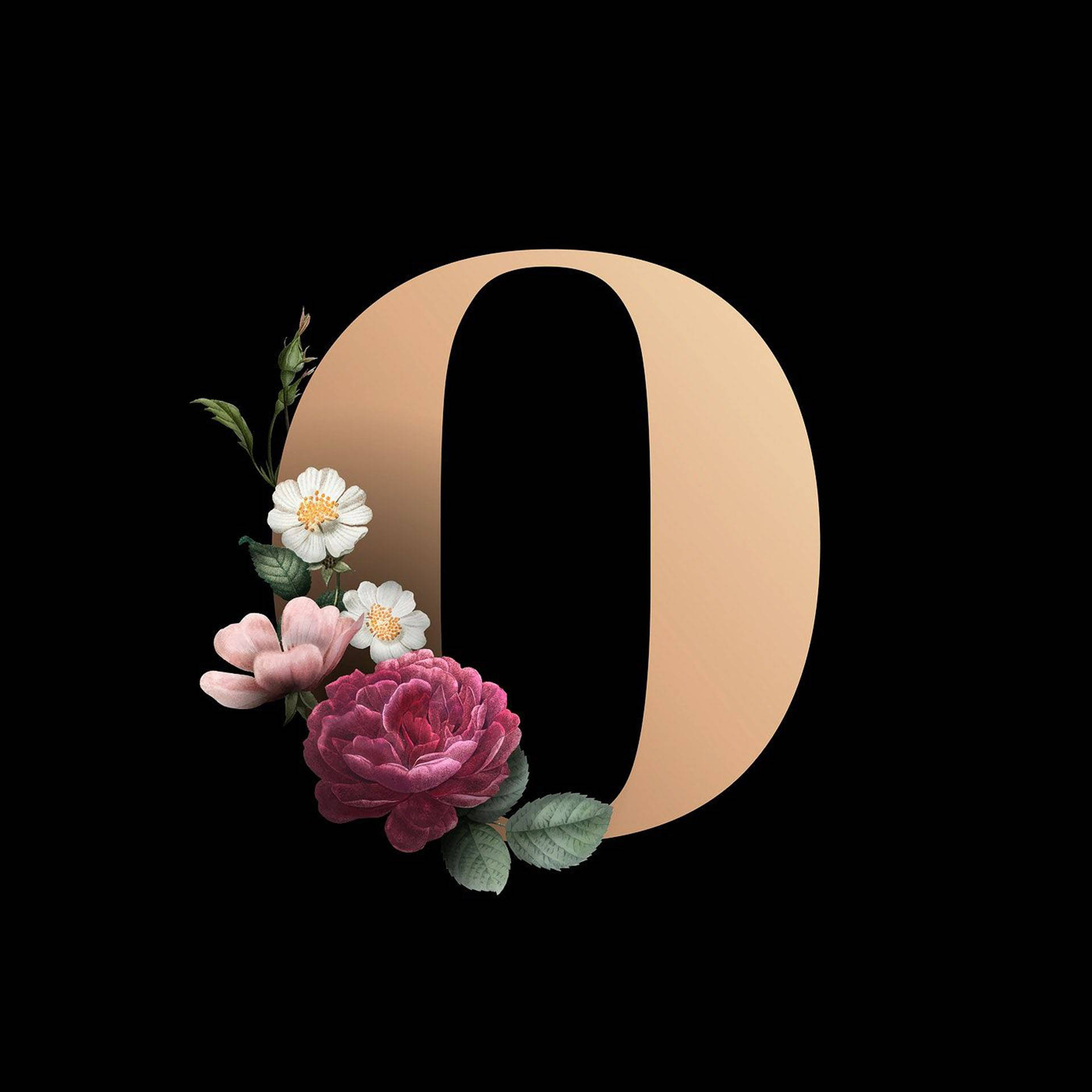 Golden Letter O With Flowers
