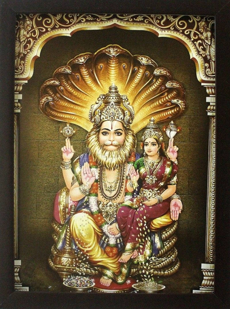 Golden Lord Narasimha And Lakshmi Wallpaper
