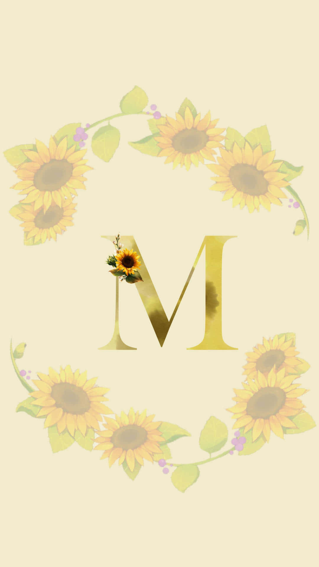 Golden M Sunflower Decor Wallpaper