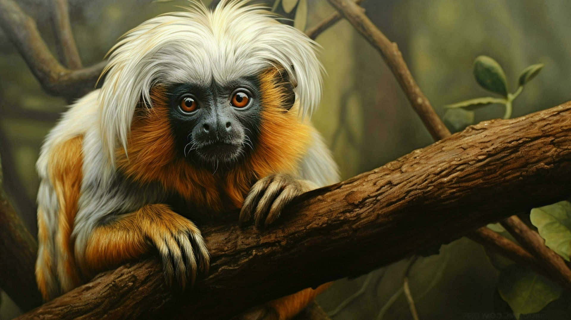 Golden Mantled Tamarin On Branch Wallpaper