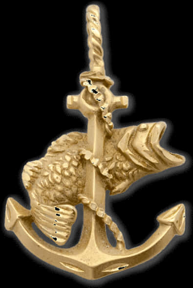 Golden Maritime Anchor Sculpture PNG