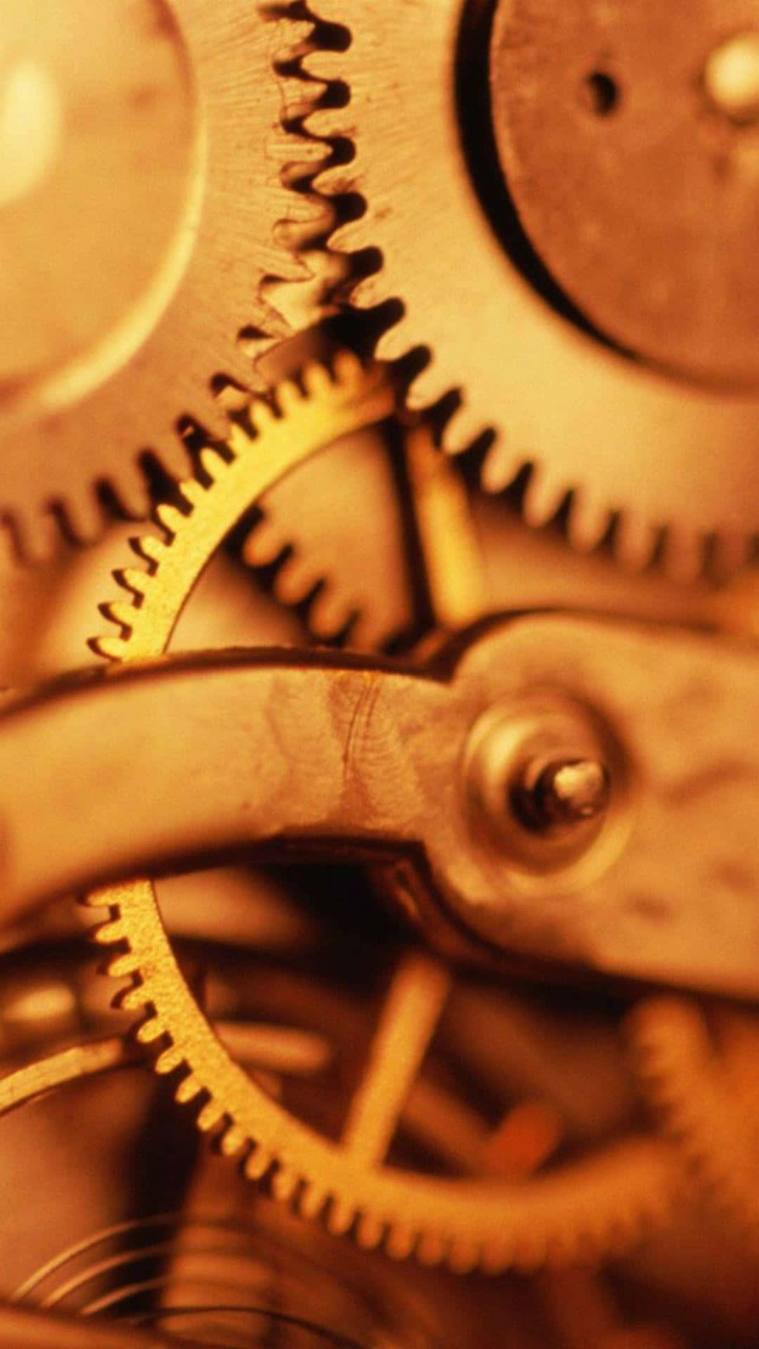 Golden Mechanical Gears Closeup Wallpaper