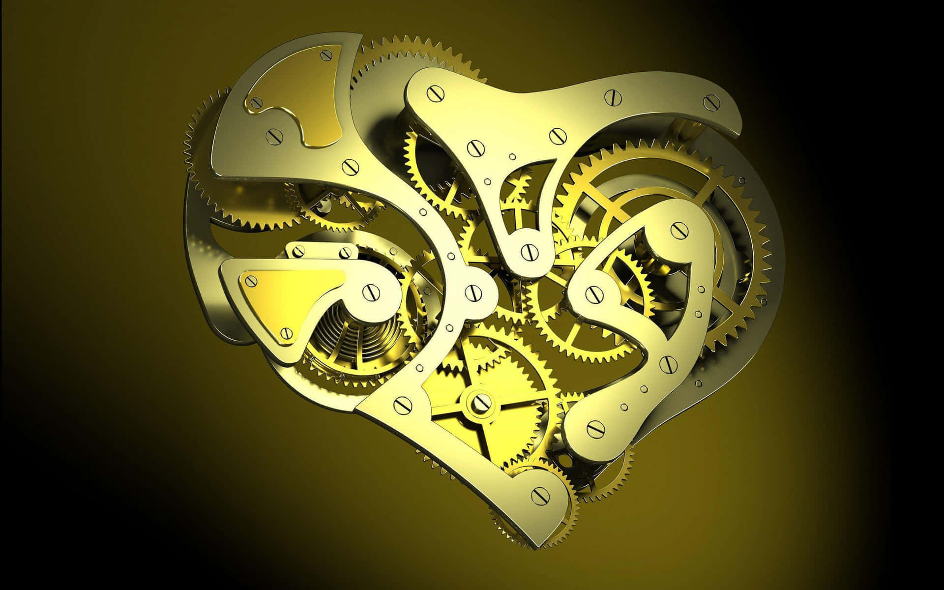 Golden Mechanical Heart Gears Wallpaper