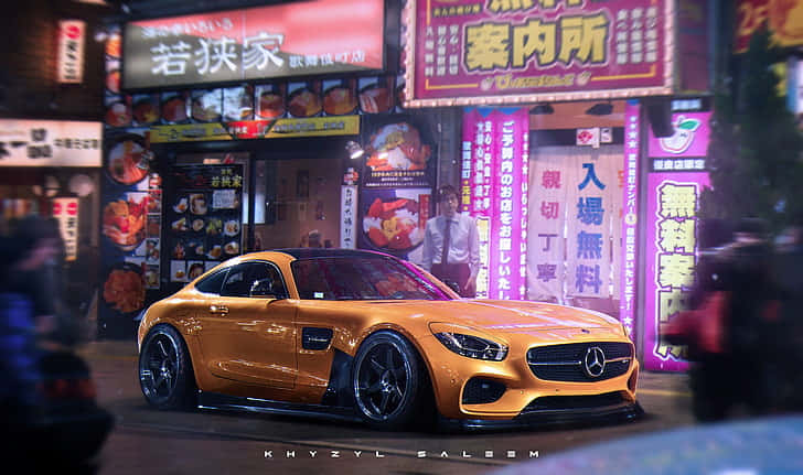 Golden Mercedes A M G Urban Nightscape Wallpaper