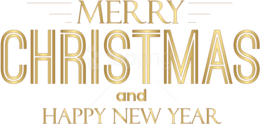 Golden Merry Christmas Happy New Year Greeting PNG