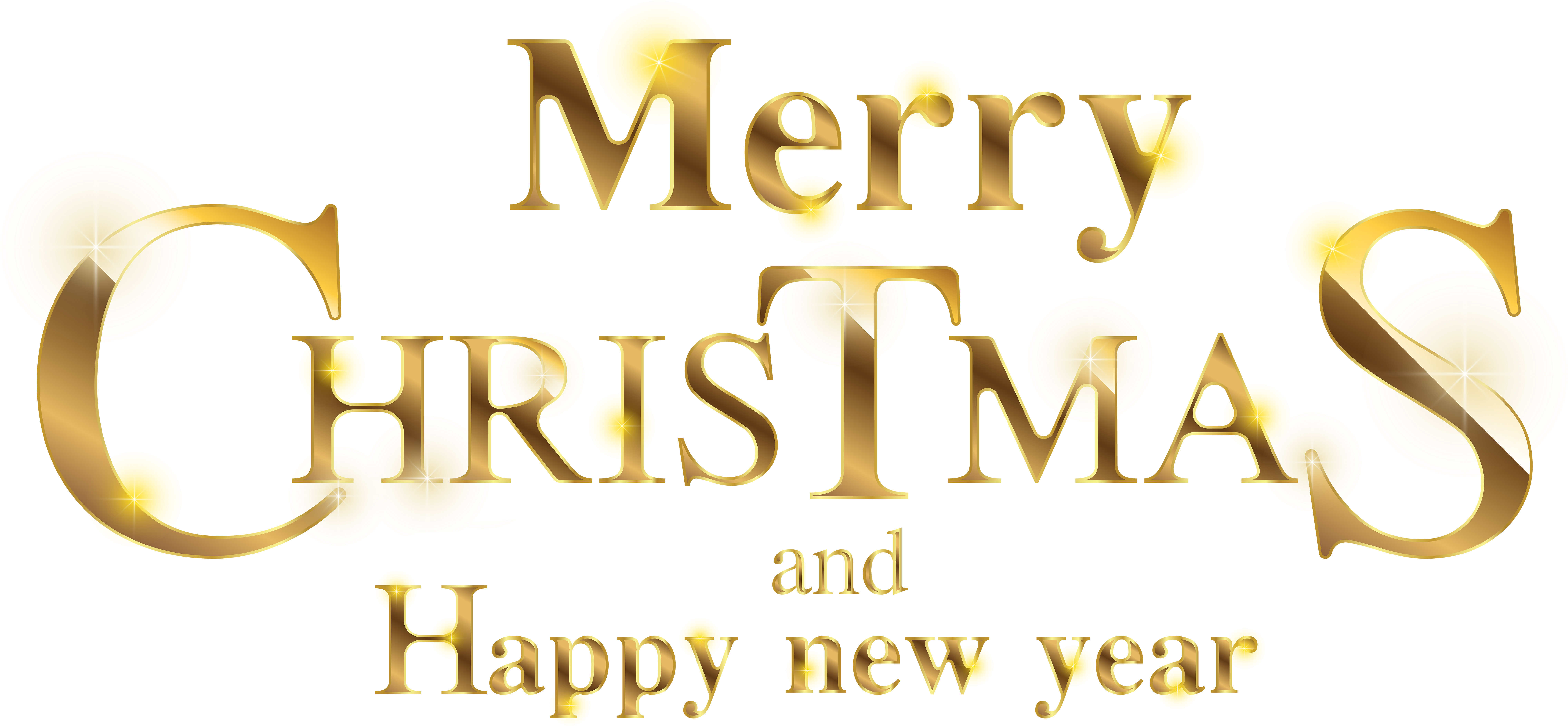 Golden Merry Christmas Happy New Year Text PNG