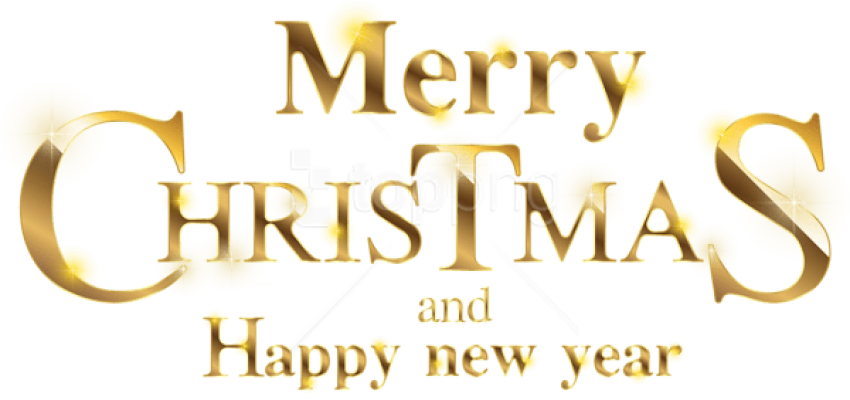 Golden Merry Christmas Happy New Year Text PNG