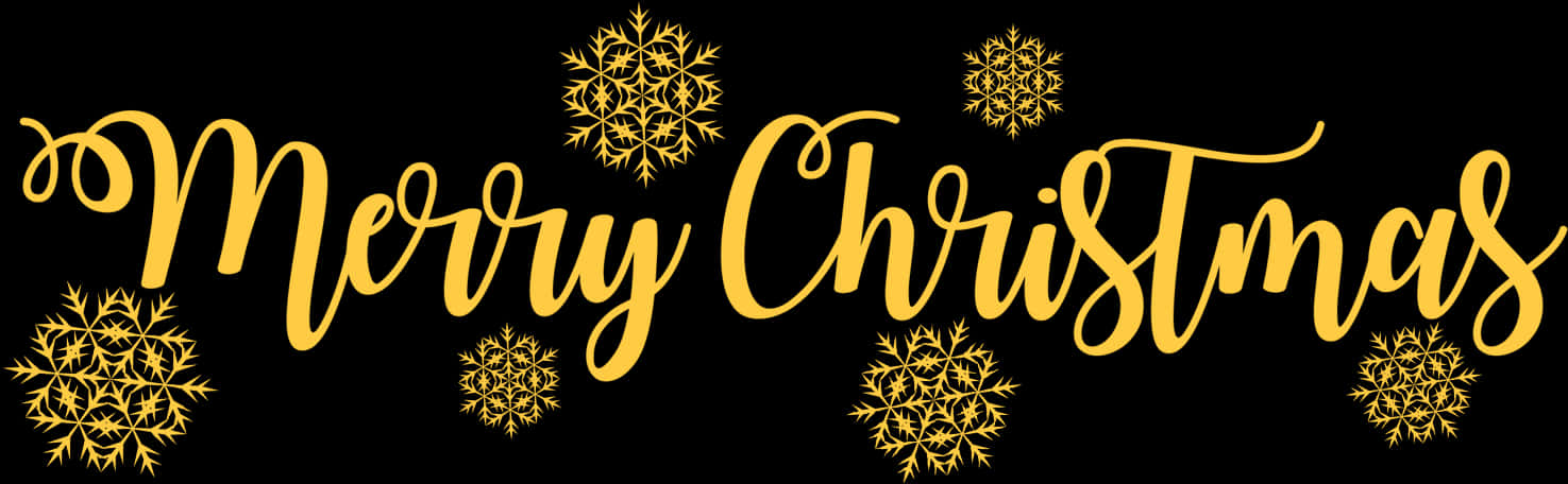 Golden Merry Christmas Text Snowflakes PNG
