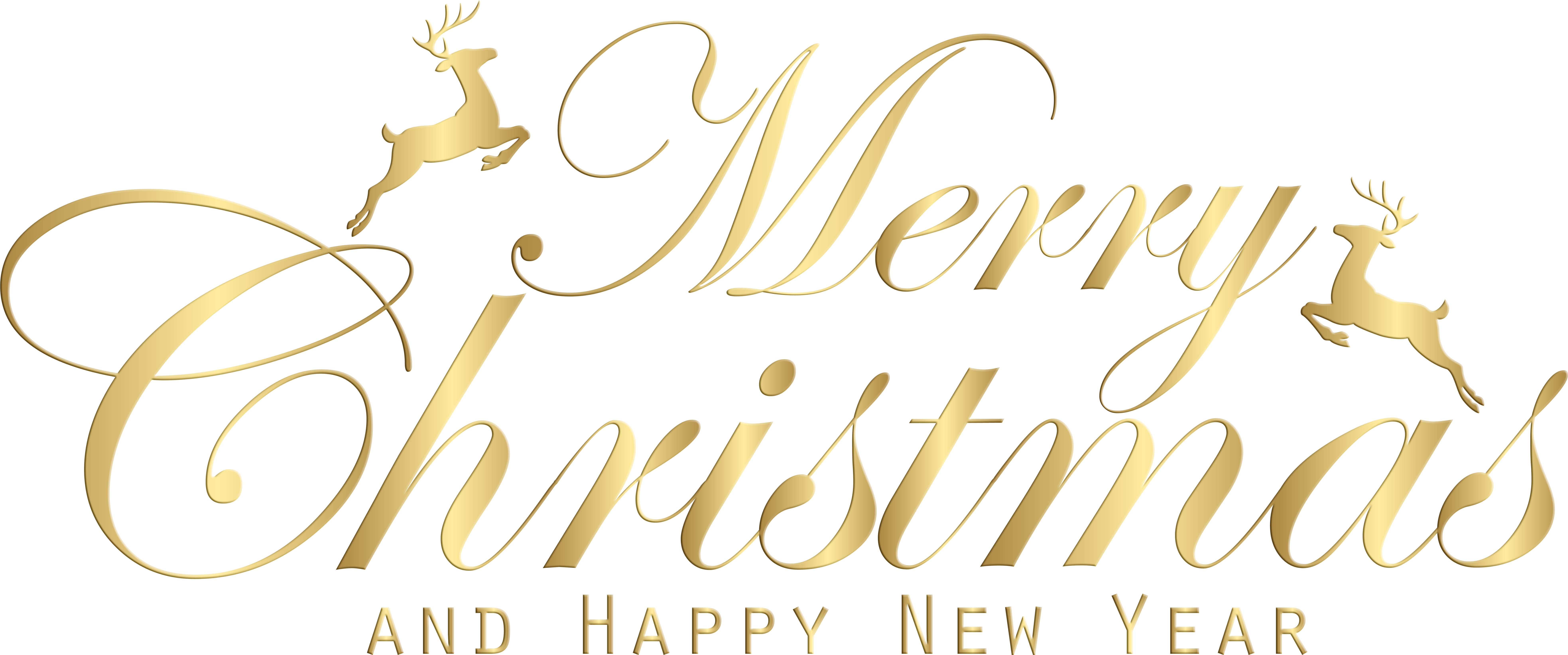 Golden Merry Christmasand Happy New Year Text PNG