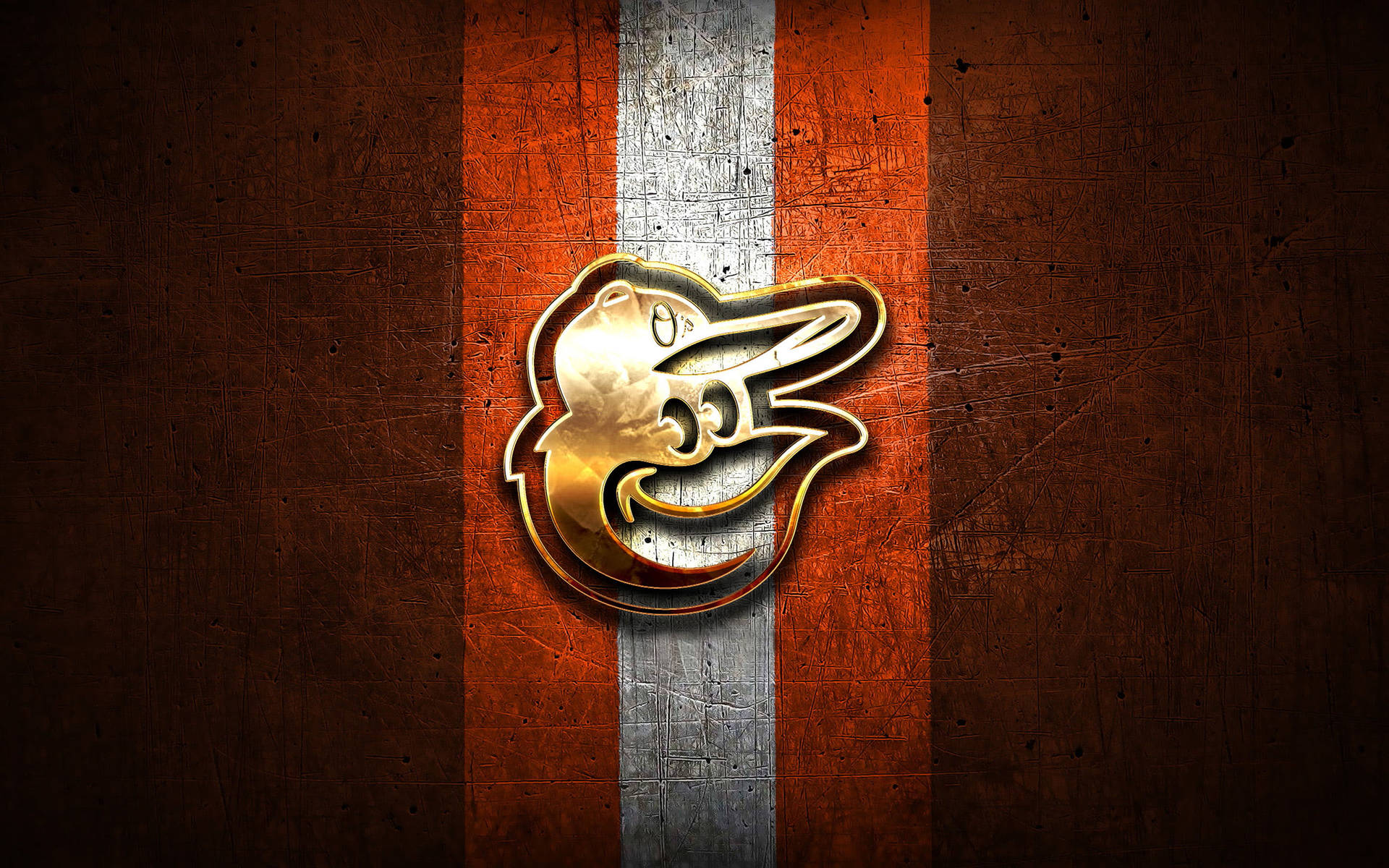 Logotipode Los Orioles De Baltimore En Metal Dorado. Fondo de pantalla