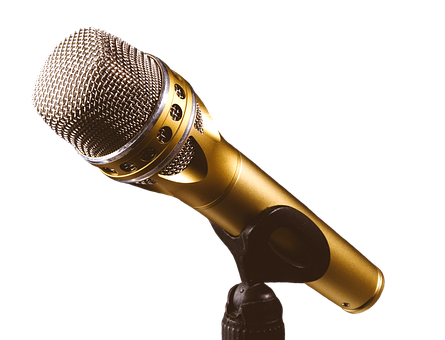 Golden Microphoneon Black Background PNG