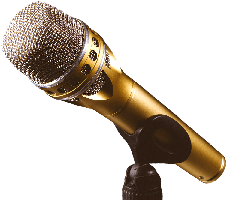 Golden Microphoneon Stand PNG