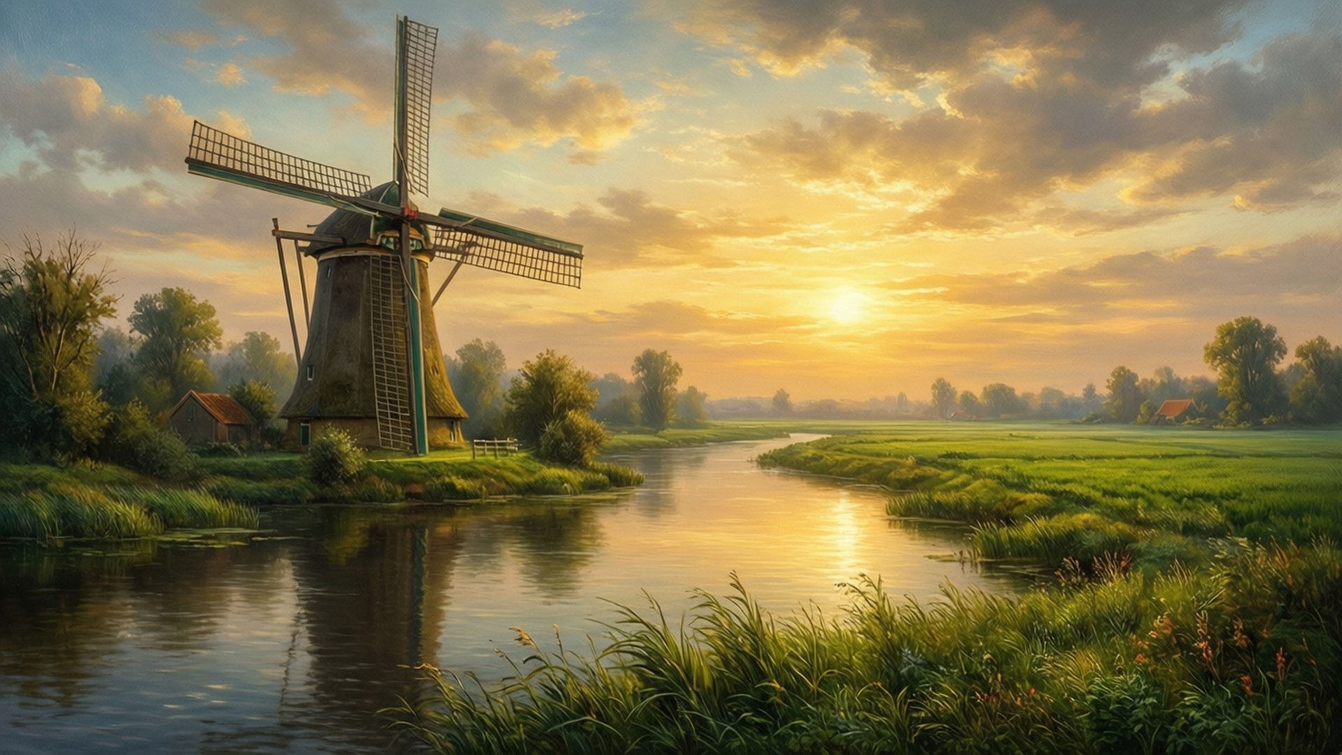 Golden Mill Reflection Wallpaper