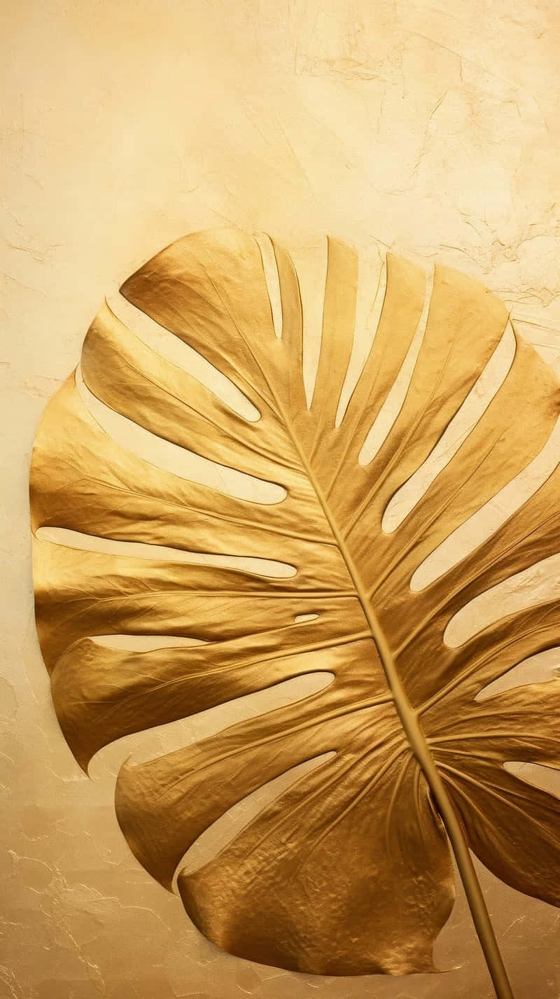 Golden Monstera Leaf Art Wallpaper