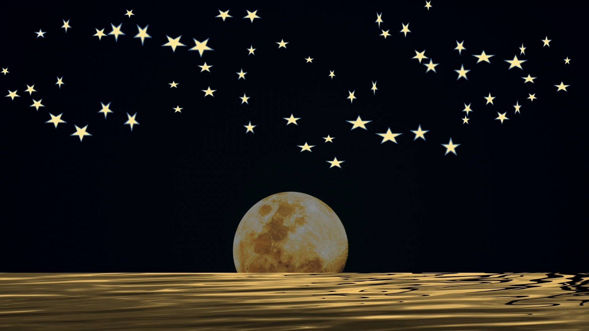 Golden Moon And Stars Wallpaper