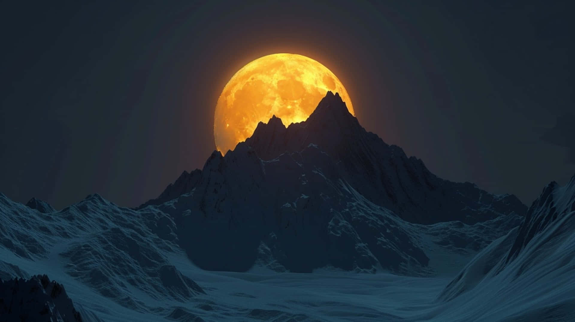 Golden Moonset Over Mountain Peaks Wallpaper