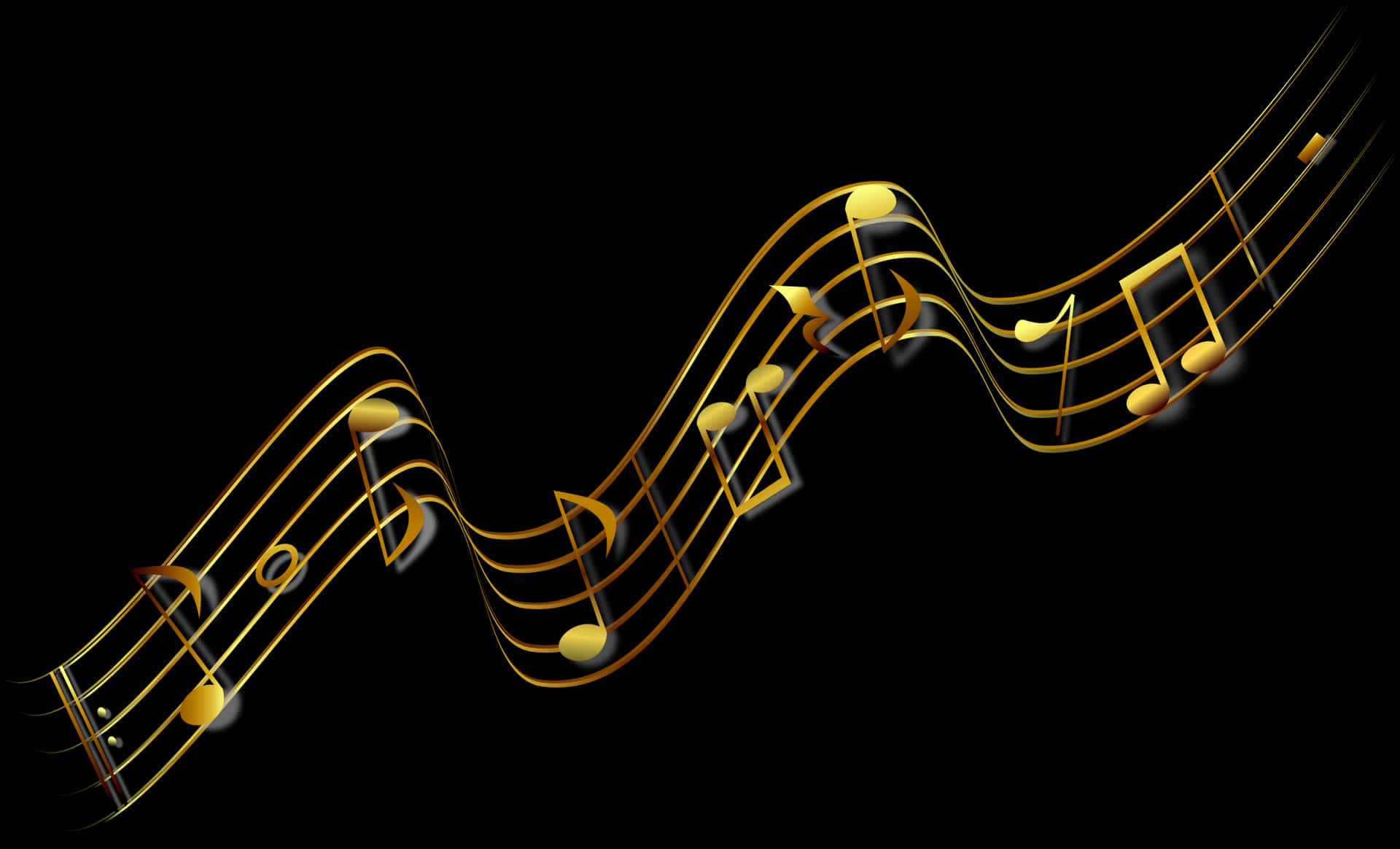 Golden Music Noteson Black Background PNG